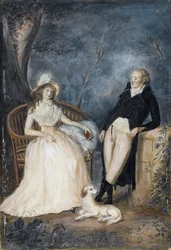 Charlotte von Stein (1742-1827) a Johann Wolfgang von Goethe (1749-1832) v rozhovoru - německý mistr - druhá polovina 18. stol. - Akvarel na kartonu - Soukromá sbírka