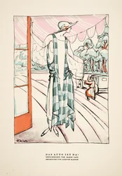 "Das Auto Ist Da!", reklama na šaty Marie Latzové, z časopisu Styl, vyd. 1922 (pochoárový tisk)