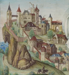 Detail Ukřižování, německé město, konec 15. století (tempera a zlato na pergamenu)