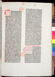 Konec Pentateuchu a začátek Knihy Jozue, z Gutenbergovy bible, tisk Johannes Gutenberg (asi 1400-68) a Peter Schoeffer (1425-1502) v Mohuči, 1454-56 (tištěný papír)