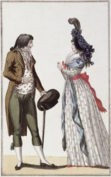 Módní pár období ředitelství (1795-99) (barevná rytina)