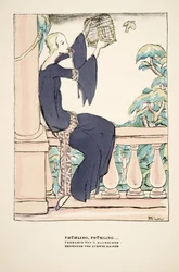 "Frühling, Frühling", reklama na čajové šaty od V. Manheimera, ze Stylu, pub.1922 (pochoárový tisk)
