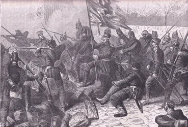 Generál von Budretzky, který vedl útok na Le Bourget, Cassells History of the War between France and Germany vydané nakladatelstvím Cassell and Company Limited, kolem roku 1890 (litho)