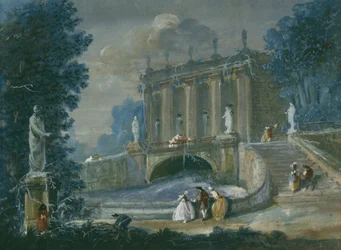 V zahradách Palace Sanssouci, Postupim, Prusko (wc na papíře)