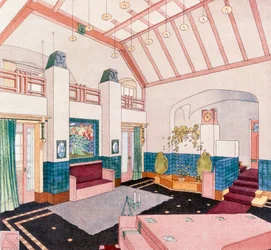 Jugendstil nebo raně modernistický styl obývacího pokoje