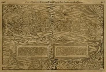Mapa Benátek, Sebastian Munster (1488-1552), publikovaná v Basileji, kolem roku 1560