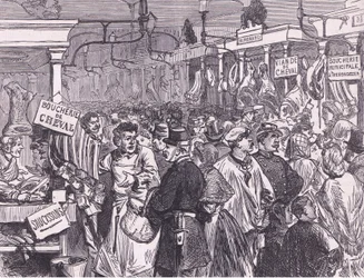 Masný trh v Paříži, Cassellova historie války mezi Francií a Německem vydaná společností Cassell and Company Limited, kolem roku 1890 (litho)