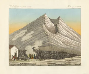 Etna Sicílie (barevná rytina)