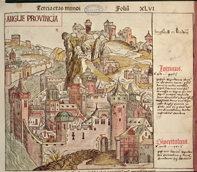 Starý Londýn, z Norimberské kroniky od Hartmanna Schedela (1440-1514) 1493