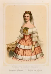 Portrét Alžběty Bavorské, císařovny rakouské, vytiskl Fr. Wentzel, Wissembourg, 1860.