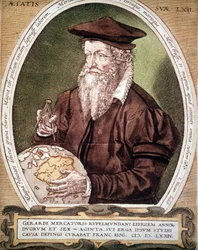Portrét Gerharda Kremera dit Gerardus Mercator (1512-1594). Falešný název prvního vydání Atlasu.
