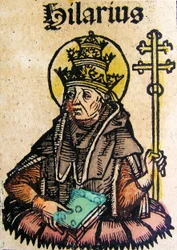 Portrét papeže Hilaria, publikovaný v Norimberské kronice, 1493