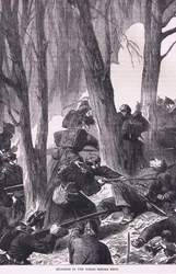 Potyčka v lesích před Metz, Cassells History of the War between France and Germany vydané nakladatelstvím Cassell and Company Limited, kolem roku 1890 (litho)
