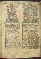 Sloane 361, f.26v Nabuchodonozor vidí strom ve snu; Ukřižování, z 