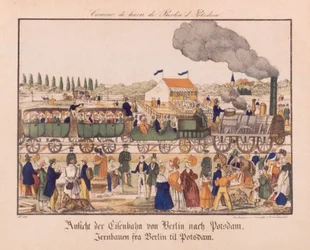 Parní železnice mezi Berlínem a Postupimí, Neuruppiner Bilderbogen, cca 1840