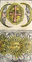 Sluneční psi a měsíční psi, publikovaná v Norimberské kronice, 1493
