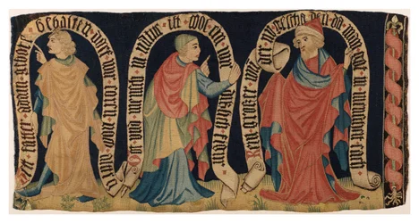Fragment tapisérie zobrazující tři proroky z Franků (vlna)