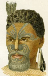 Tetovaná tvář maorského náčelníka, 1894