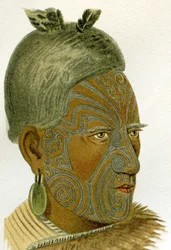 Tetovaná tvář maorského náčelníka, 1894