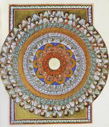 Sbor andělů. Miniatura z Liber Scivias od Hildegardy z Bingenu, kolem 1175 (akvarel na pergamenu)