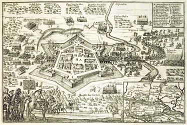 Obležení Neuhausel Turky v roce 1663, ilustrace z knihy o osmanských taženích v Evropě, vyryla Paul Furst (c.1605-66)
