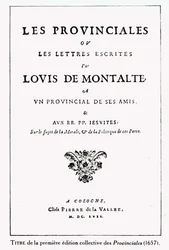 Titulní strana Les Provinciales od Blaise Pascala (1623-62), Amsterdam, 1657 (inkoust na papíře)