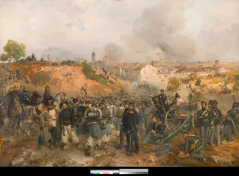 Risorgimento, Druhá italská válka za nezávislost: Bitva u Palestra 30. 5. 1859 mezi Rakouským císařstvím a spojenými silami Sardinsko-piedmontského království a Francie Obraz Gerolama Induna (1825-1890) 1860 Soukromá sbírka