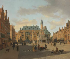 Náměstí Grote Markt a radnice v Haarlemu při pohledu od východu
