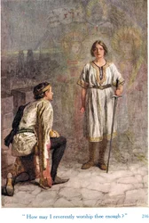 „Jak tě mohu dostatečně zbožně uctívat?“, ilustrace z „Shakespearových příběhů anglických králů“, vydané nakladatelstvím George Harrap & Son