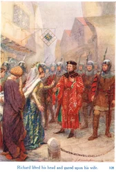 „Richard zvedl hlavu a pohlédl na svou ženu“, ilustrace z „Shakespearových příběhů anglických králů“, vydané nakladatelstvím George Harrap & Son