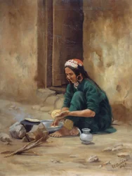 Hill woman z Ladakhu, vařící jídlo, 1893
