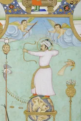 Detail z alegorického portrétu Jahangir (neprůhledný akvarel a zlato na papíře)