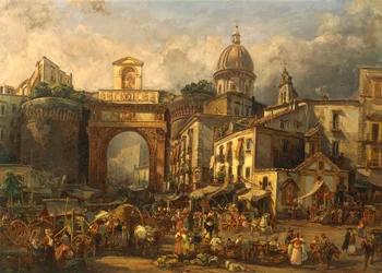 Itálie, Neapol, trh v Porta Capuana od Giacinto Gigante