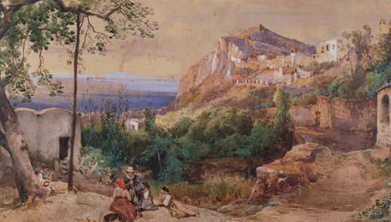 Pohled na Capri (akvarel a tempera)