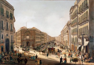 Pohled na ulici Via Toledo v Neapoli. (1806-1876). Neapol, Museo Nazionale di San Martino