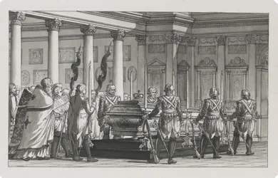 Císař Pavel I. ležící ve státě s čestnou stráží