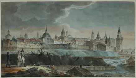 Pohled na řeku Neglinnaya a Kitay-gorod z Petrovského náměstí, 1790