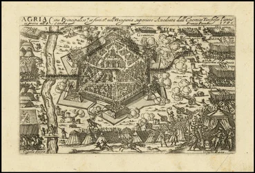 Agria - hlavní a opevněné město v Horních Uhrách, které bylo v roce 1596 obléháno tureckými kyšperskými vojsky.