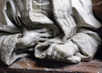 Busta Gabrielle Fonseca doktora papeže Inocence X detail rukou svírajícího roucho, z mramorového detailu kaple Fonseca z 96874