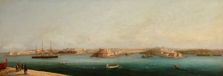 Grand Harbour a tři města z Quayside of Valletta, 1869
