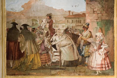 Šarlatán, z místnosti karnevalových scén v Foresterii, 1757