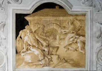 Vulcan v jeho kovárně, z pokoje Aeneid v Palazzina, 1757