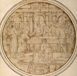 Eucharistie (pero a hnědá tuš na papíře)