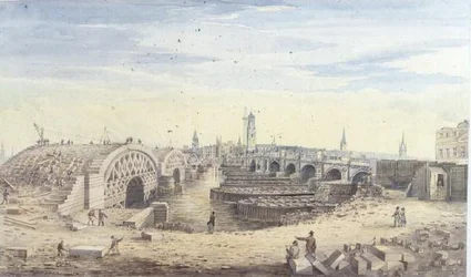 Výstavba nového London Bridge podél starého London Bridge