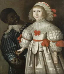 Dcera Florence Poulettové a Thomase Smytha z Ashton Court se svým černým pážetem, kolem 1640