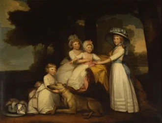 Portrét dětí druhého vévody a vévodkyně Northumberlandské - lady Elizabeth Percy, hraběte Percyho, lady Julie Percy a lady Agnes Percyové