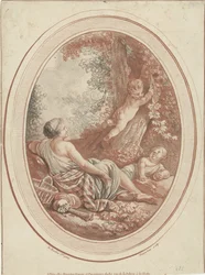 Bacchanal s nymfou a putti poblíž stromů