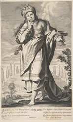 Artemis, ca. 1639-40. Tvůrci: Gilles Rousselet, Abraham Bosse.