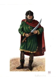 Středověk: voják varjažské gardy (nebo varegské gardy), elitního sboru byzantské armády.
