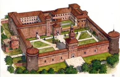 Přehled hradu Sforza (Castello Sforzesco), který nechal v 15. století postavit vévoda Francesco Sforza v italském Miláně.